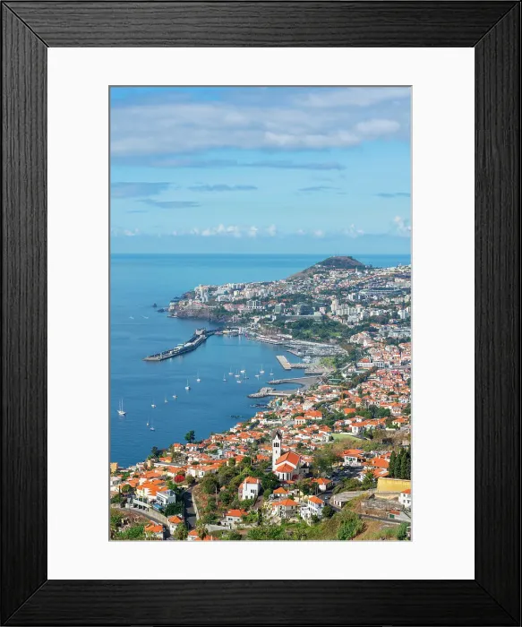 Framed Print : Scenic view of Funchal on sunny day, Madeira, Portugal Framed Print : Scenic view of Funchal on sunny day, Madeira, Portugal