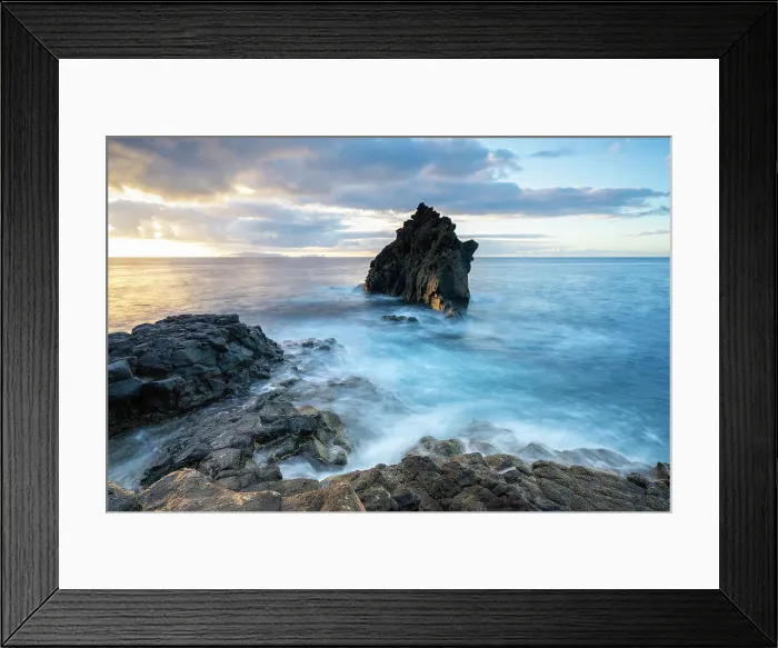 Framed Print : Seascape at rocky coast of Santa Cruz at sunrise, Madeira, Portugal Framed Print : Seascape at rocky coast of Santa Cruz at sunrise, Madeira, Portugal