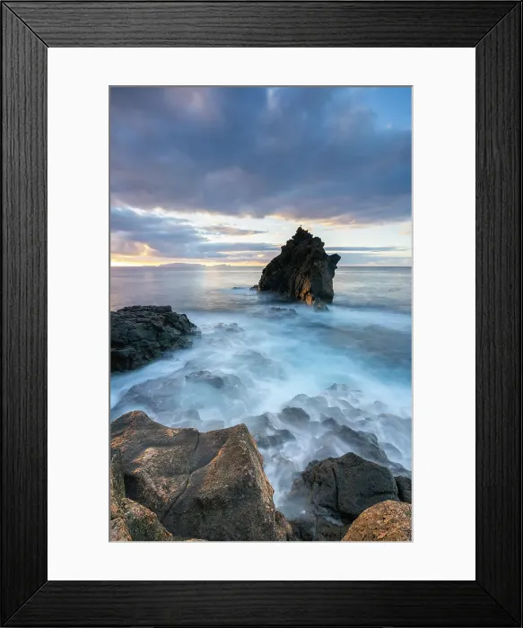 Framed Print : Seascape at rocky coast of Santa Cruz at sunrise, Madeira, Portugal Framed Print : Seascape at rocky coast of Santa Cruz at sunrise, Madeira, Portugal