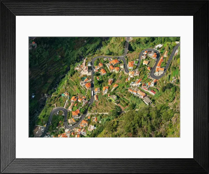 Framed Print : Aerial view of winding road, Curral das Freiras (Pen of the Nuns), Camara de Lobos, Madeira, Portugal Framed Print : Aerial view of winding road, Curral das Freiras (Pen of the Nuns), Camara de Lobos, Madeira, Portugal