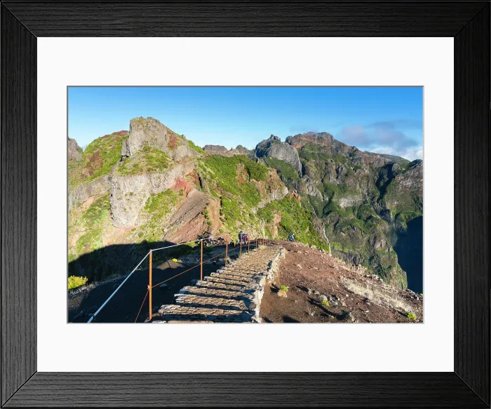 Framed Print : Hikers hiking trail around Pico do Arieiro peak at sunrise, Santana, Madeira, Portugal Framed Print : Hikers hiking trail around Pico do Arieiro peak at sunrise, Santana, Madeira, Portugal