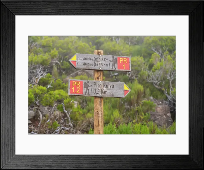 Framed Print : Trail signs showing directions to Pico Areeiro and Pico Ruivo, Santana, Madeira, Portugal Framed Print : Trail signs showing directions to Pico Areeiro and Pico Ruivo, Santana, Madeira, Portugal