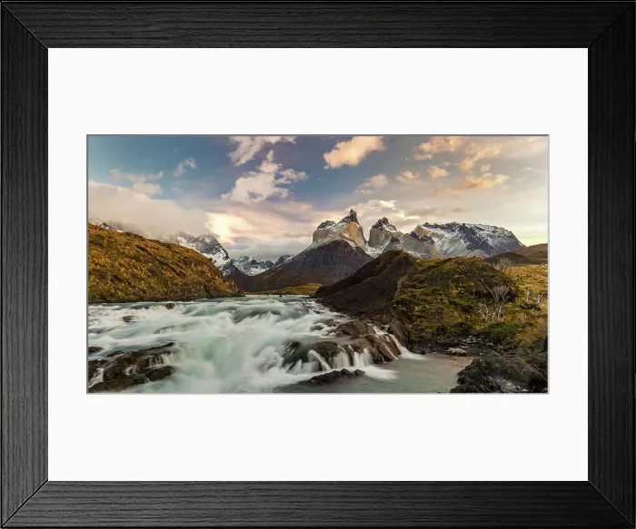Framed Print : Salto Grande cascades and Cuernos del Paine, Torres del Paine National Park, Patagonia, Chile Framed Print : Salto Grande cascades and Cuernos del Paine, Torres del Paine National Park, Patagonia, Chile