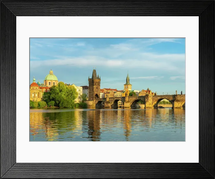 Framed Print : Charles Bridge and Church of Saint Francis of Assisi with Old Town Bridge Tower against sky at sunset, Prague, Bohemia, Czech Republic Framed Print : Charles Bridge and Church of Saint Francis of Assisi with Old Town Bridge Tower against sky at sunset, Prague, Bohemia, Czech Republic