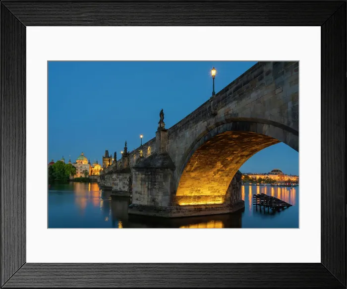 Framed Print : Low angle view of Charles Bridge at twilight, Prague, Bohemia, Czech Republic Framed Print : Low angle view of Charles Bridge at twilight, Prague, Bohemia, Czech Republic
