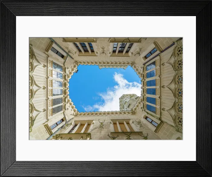 Framed Print : Straight up view of courtyard of The State Chateau of Hluboka and its park, Hluboka nad Vltavou, South Bohemian Region, Czech Republic Framed Print : Straight up view of courtyard of The State Chateau of Hluboka and its park, Hluboka nad Vltavou, South Bohemian Region, Czech Republic
