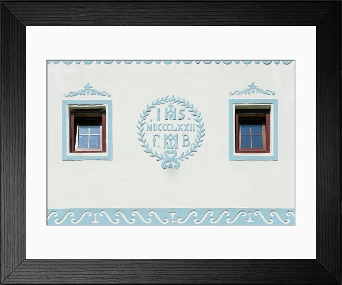 Framed Print : Detail of facade of historical house at Holasovice Historal Village Reservation, UNESCO, Holasovice, South Bohemian Region, Czech Republic Framed Print : Detail of facade of historical house at Holasovice Historal Village Reservation, UNESCO, Holasovice, South Bohemian Region, Czech Republic