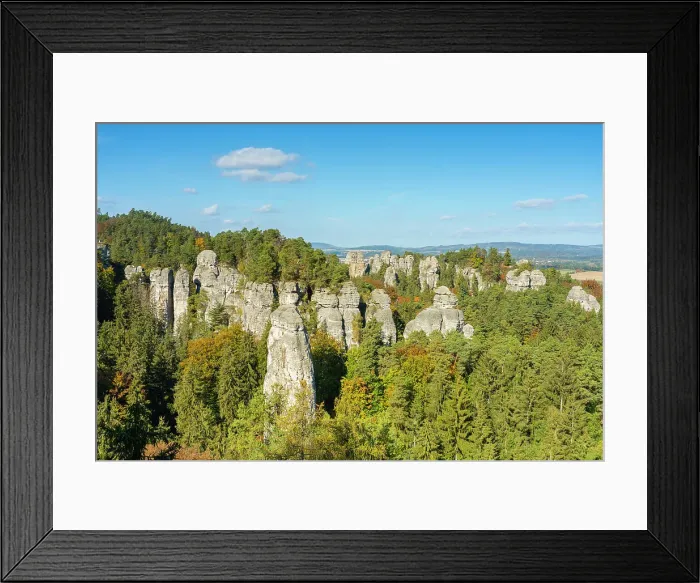 Framed Print : Sandstone rock formations seen from Vyhlidka na kapelu viewpoint, Hruba Skala, Bohemian Paradise Protected Landscape Area, Karlovice, Semily District, Liberec Region, Bohemia, Czech Republic Framed Print : Sandstone rock formations seen from Vyhlidka na kapelu viewpoint, Hruba Skala, Bohemian Paradise Protected Landscape Area, Karlovice, Semily District, Liberec Region, Bohemia, Czech Republic