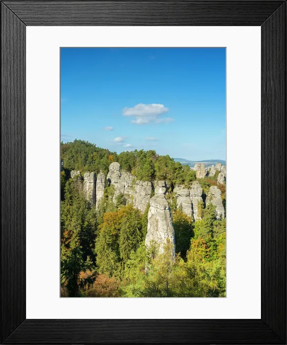 Framed Print : Sandstone rock formations seen from Vyhlidka na kapelu viewpoint, Hruba Skala, Bohemian Paradise Protected Landscape Area, Karlovice, Semily District, Liberec Region, Bohemia, Czech Republic Framed Print : Sandstone rock formations seen from Vyhlidka na kapelu viewpoint, Hruba Skala, Bohemian Paradise Protected Landscape Area, Karlovice, Semily District, Liberec Region, Bohemia, Czech Republic