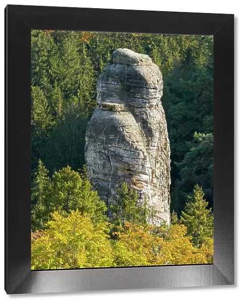 Sandstone rock tower seen from Vyhlidka u Lvicka (Lion's view) viewpoint, Hruba Skala, Bohemian Paradise Protected Landscape Area, Karlovice, Semily District, Liberec Region, Bohemia, Czech Republic