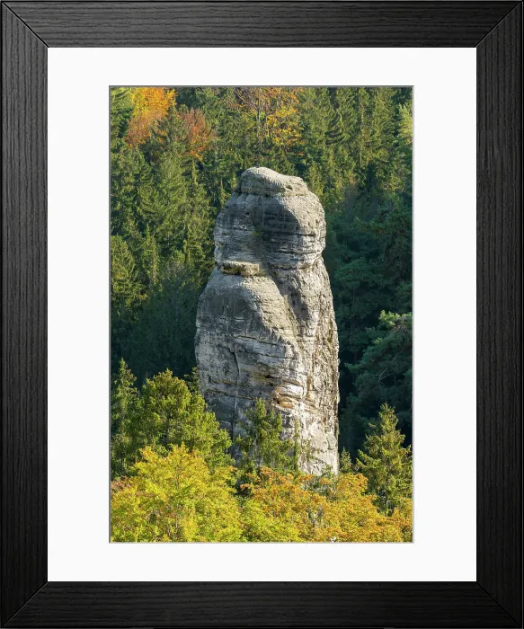 Framed Print : Sandstone rock tower seen from Vyhlidka u Lvicka (Lion's view) viewpoint, Hruba Skala, Bohemian Paradise Protected Landscape Area, Karlovice, Semily District, Liberec Region, Bohemia, Czech Republic Framed Print : Sandstone rock tower seen from Vyhlidka u Lvicka (Lion's view) viewpoint, Hruba Skala, Bohemian Paradise Protected Landscape Area, Karlovice, Semily District, Liberec Region, Bohemia, Czech Republic