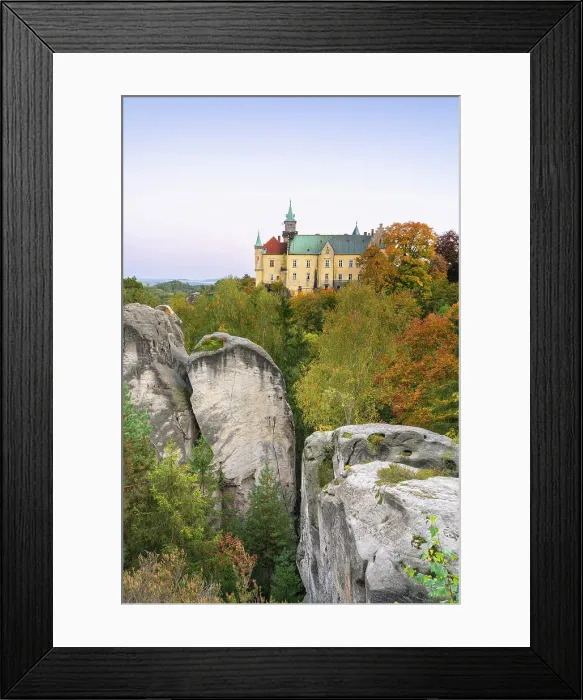 Framed Print : Hruba Skala Castle on rocky cliff at dusk, Hruba Skala, Bohemian Paradise Protected Landscape Area, Semily District, Liberec Region, Bohemia, Czech Republic Framed Print : Hruba Skala Castle on rocky cliff at dusk, Hruba Skala, Bohemian Paradise Protected Landscape Area, Semily District, Liberec Region, Bohemia, Czech Republic