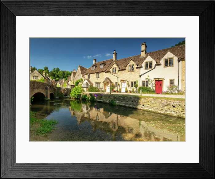 Framed Print : Cottages Reflecting in By Brook, Castle Combe, Wiltshire, England Framed Print : Cottages Reflecting in By Brook, Castle Combe, Wiltshire, England