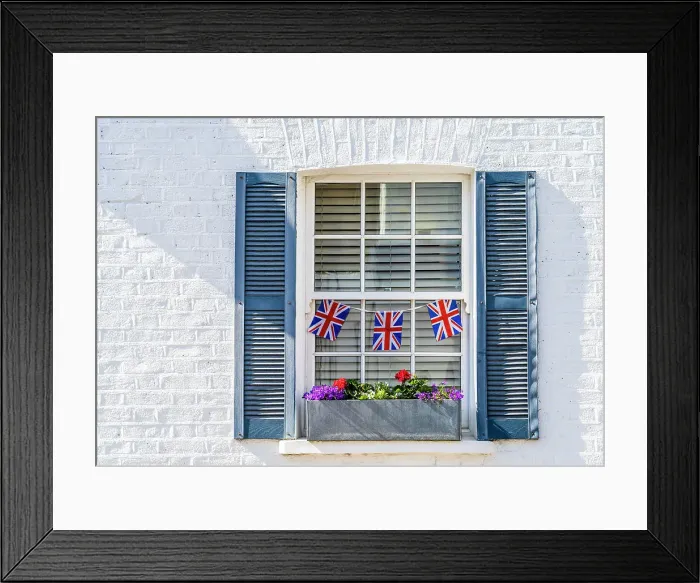 Framed Print : Window, with uinion flags, Kensington, London, England, UK Framed Print : Window, with uinion flags, Kensington, London, England, UK