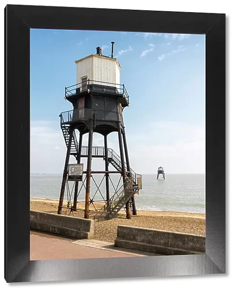 Dovercourt High and Low Lighthouses, or Dovercourt Range Lights, built in 1863 to work as leading lights, guiding vessels around Landguard Point, and discontinued in 1917, Harwich, Essex, England