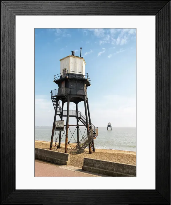 Framed Print : Dovercourt High and Low Lighthouses, or Dovercourt Range Lights, built in 1863 to work as leading lights, guiding vessels around Landguard Point, and discontinued in 1917, Harwich, Essex, England