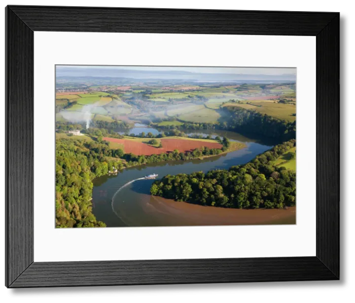 Framed Print : Aerial view of a tourist riverboat cruising up the meandering River Dart towards Totnes, Devon, England. Autumn (September) 2023 Framed Print : Aerial view of a tourist riverboat cruising up the meandering River Dart towards Totnes, Devon, England. Autumn (September) 2023