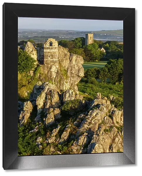 Ruins of St Michael's Chapel on Roche Rock, Roche, Cornwall, England. Summer (August) 2023