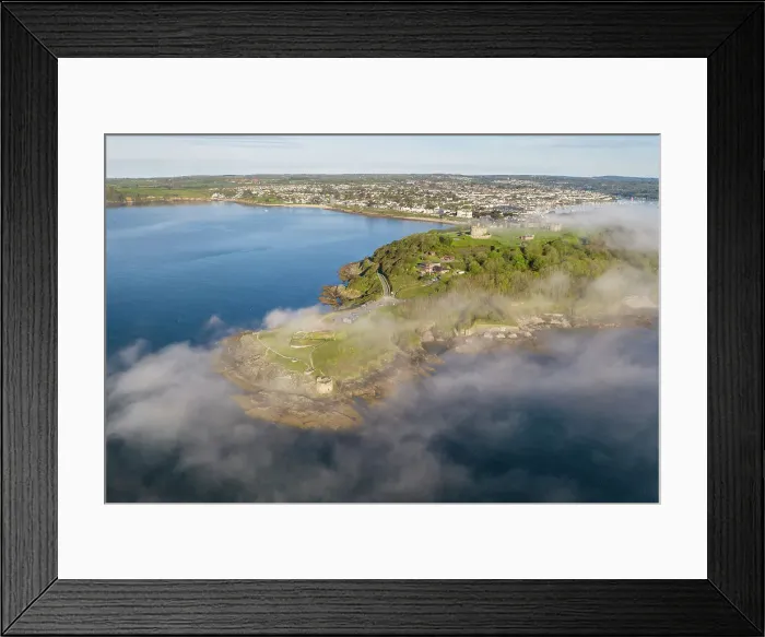 Framed Print : Aerial view of Pendennis Head and Castle on a misty morning, Falmouth, Cornwall, England. Spring (May) 2023 Framed Print : Aerial view of Pendennis Head and Castle on a misty morning, Falmouth, Cornwall, England. Spring (May) 2023