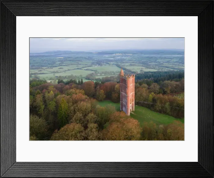 Framed Print : Aerial view of King Alfred's Tower on the Stourhead Estate, Somerset, England. Spring (April) 2023 Framed Print : Aerial view of King Alfred's Tower on the Stourhead Estate, Somerset, England. Spring (April) 2023