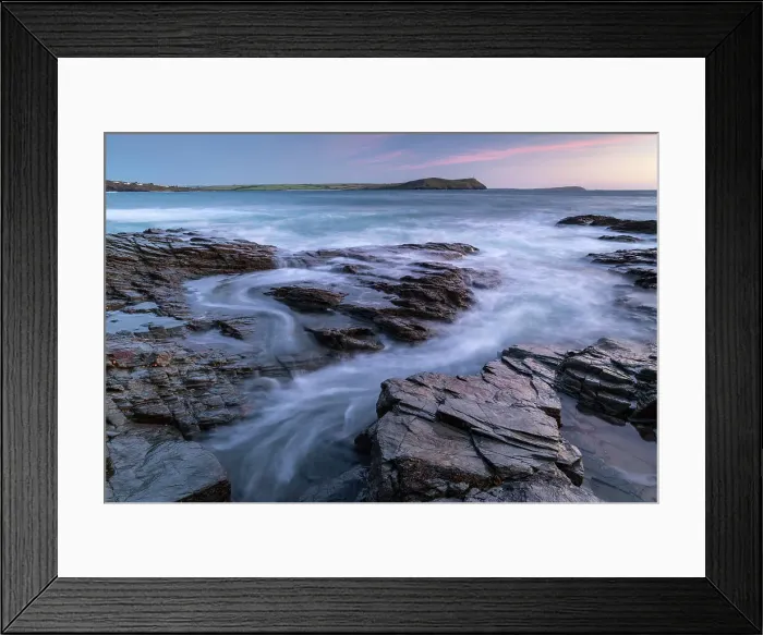 Framed Print : Cornish seascape at sunset, Polzeath, Cornwall, England. Summer (June) 2021 Framed Print : Cornish seascape at sunset, Polzeath, Cornwall, England. Summer (June) 2021
