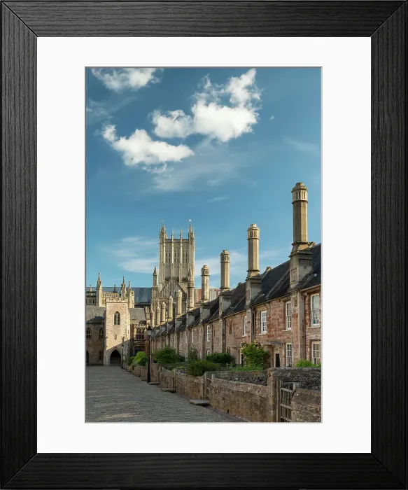 Framed Print : Wells Cathedral towering over Vicars Close in Wells, Somerset, England. Spring (May) 2019 Framed Print : Wells Cathedral towering over Vicars Close in Wells, Somerset, England. Spring (May) 2019