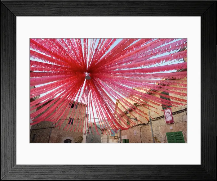 Framed Print : Decorations for Catalina Tomas festival, Valldemossa, Serra de Tramuntana, Mallorca, Balearic Islands, Spain