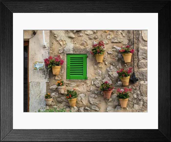 Framed Print : Flower pots on wall, Valldemossa, Serra de Tramuntana, Mallorca, Balearic Islands, Spain Framed Print : Flower pots on wall, Valldemossa, Serra de Tramuntana, Mallorca, Balearic Islands, Spain