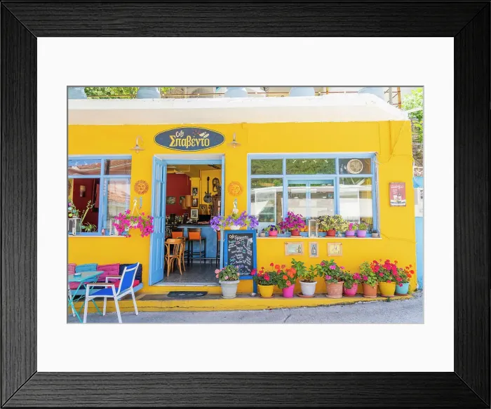 Framed Print : Colourful cafe, Kioni, Ithaca Island, Ionian Islands, Greek Islands, Greece Framed Print : Colourful cafe, Kioni, Ithaca Island, Ionian Islands, Greek Islands, Greece