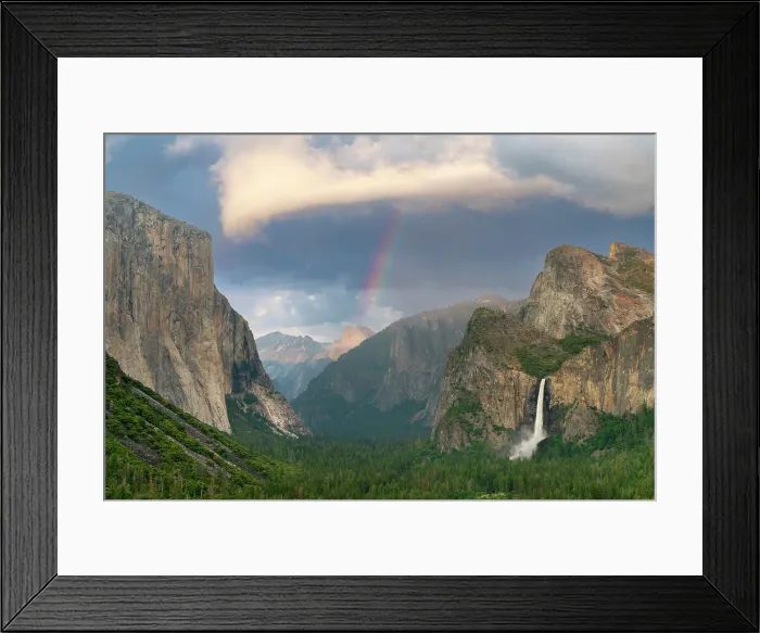 Framed Print : El Capitan, Half Dome and Bridalveil Fall as seen from Tunnel view viewpoint at sunset, Yosemite National Park, UNESCO, Sierra Nevada, California, USA