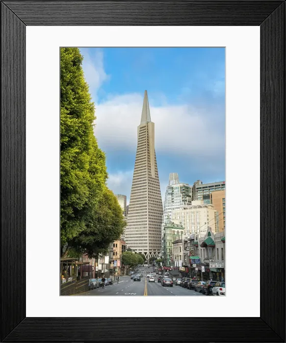 Framed Print : Street leading to Transamerica Pyramid in city, San Francisco, California, USA