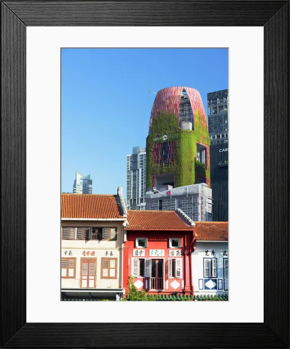 Framed Print : Traditional Peranakan shophouses and Oasia Hotel, Tanjong Pagar, Singapore