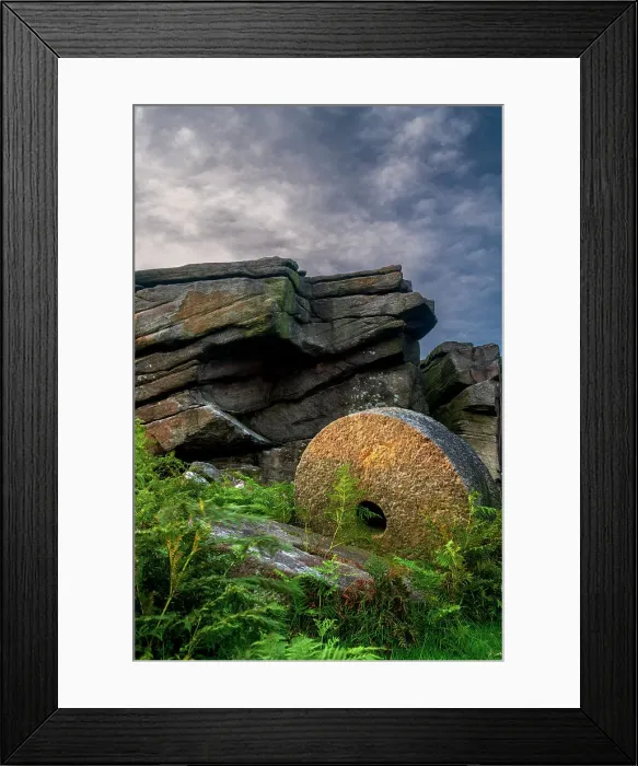 Framed Print : UK, England, Derbyshire, Peak District National Park, High Peak, Stanage Edge, discarded Millstones