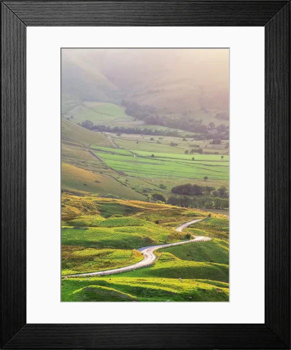 Framed Print : UK, England, Derbyshire, Peak District National Park, High Peak, Vale of Edale, Winding road from Mam Tor Framed Print : UK, England, Derbyshire, Peak District National Park, High Peak, Vale of Edale, Winding road from Mam Tor