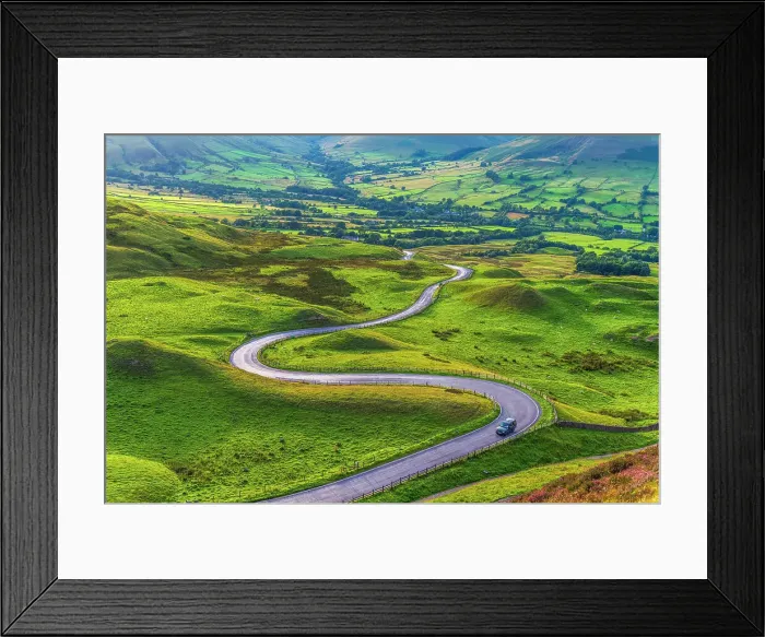 Framed Print : UK, England, Derbyshire, Peak District National Park, High Peak, Vale of Edale, Winding road from Mam Tor Framed Print : UK, England, Derbyshire, Peak District National Park, High Peak, Vale of Edale, Winding road from Mam Tor