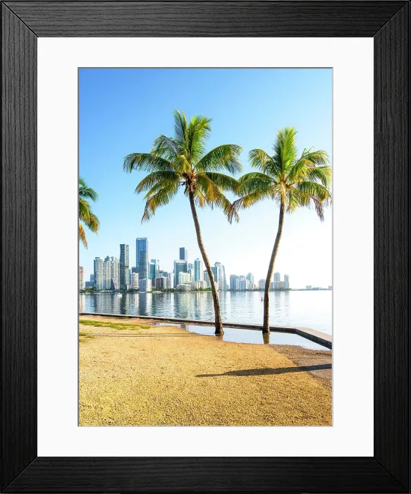 Framed Print : USA, Miami, Florida, Downtown Skyline, Biscayne Bay, Palm Tree, Morning Framed Print : USA, Miami, Florida, Downtown Skyline, Biscayne Bay, Palm Tree, Morning