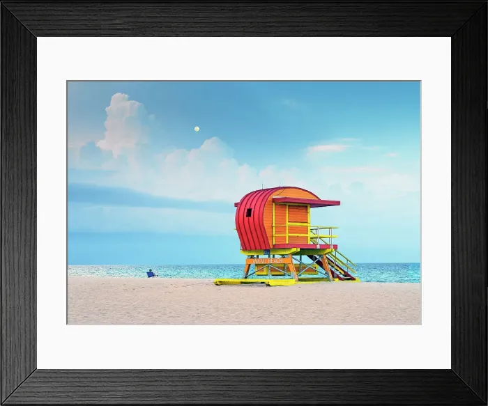 Framed Print : USA, Miami Beach, South Beach, Florida, Lifeguard Tower, Dusk, Full Moon Framed Print : USA, Miami Beach, South Beach, Florida, Lifeguard Tower, Dusk, Full Moon