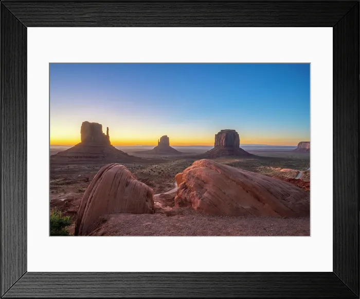 Framed Print : Scenic view of The Mitten buttes at dawn, Monument Valley, Arizona, USA