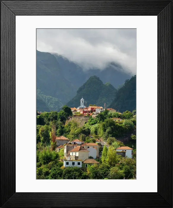 Framed Print : Igreja Paroquial de Sao Roque do Faial church against mountains, Sao Roque do Faial, Santana, Madeira, Portugal Framed Print : Igreja Paroquial de Sao Roque do Faial church against mountains, Sao Roque do Faial, Santana, Madeira, Portugal