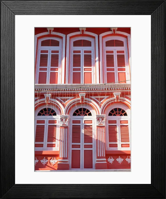 Framed Print : Windows of traditional Peranakan shophouse, Chinatown, Singapore