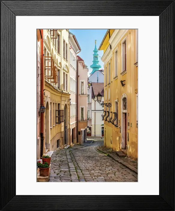 Framed Print : Cobbled street in the old town, Bratislava, Slovakia