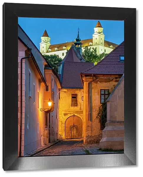 Old town's street and castle in the background, Bratislava, Slovakia