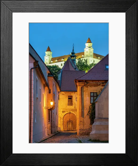 Framed Print : Old town's street and castle in the background, Bratislava, Slovakia Framed Print : Old town's street and castle in the background, Bratislava, Slovakia
