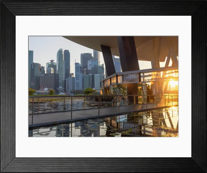 Framed Print : ArtScience Museum and skyscrapers of Central Business District at sunset, Singapore Framed Print : ArtScience Museum and skyscrapers of Central Business District at sunset, Singapore