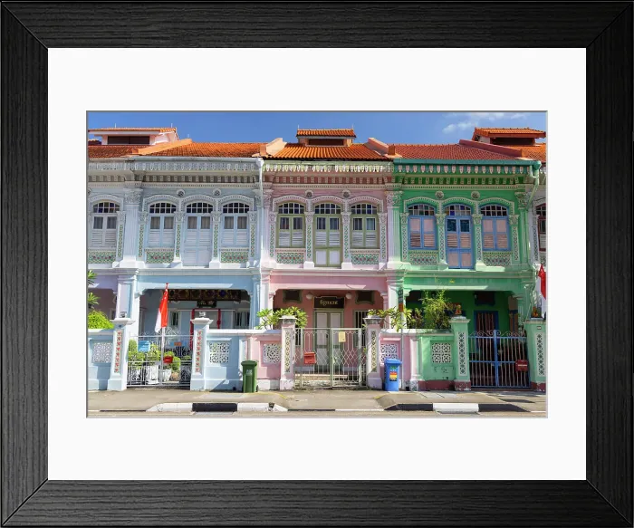 Framed Print : Traditional Peranakan shophouses, Katong, Singapore