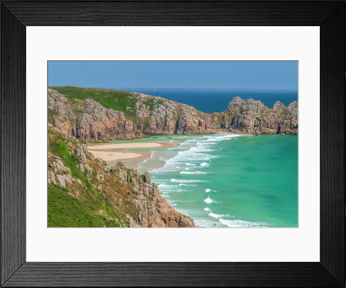 Framed Print : UK, England, Cornwall, Porthcurno Bay, Porthcurno Beach, Pedn Vounder Beach, Logan Rock Headland Framed Print : UK, England, Cornwall, Porthcurno Bay, Porthcurno Beach, Pedn Vounder Beach, Logan Rock Headland