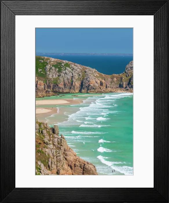 Framed Print : UK, England, Cornwall, Porthcurno Bay, Porthcurno Beach, Pedn Vounder Beach, Logan Rock Headland Framed Print : UK, England, Cornwall, Porthcurno Bay, Porthcurno Beach, Pedn Vounder Beach, Logan Rock Headland