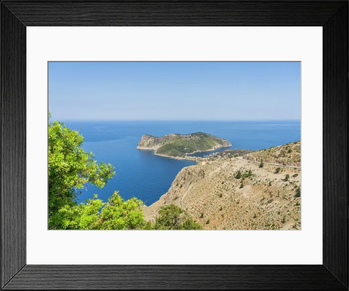 Framed Print : Elevated view over Assos, Kefalonia, Ionian Islands, Greek Islands, Greece Framed Print : Elevated view over Assos, Kefalonia, Ionian Islands, Greek Islands, Greece