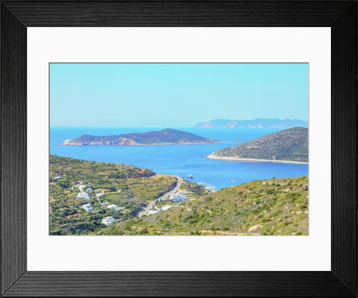 Framed Print : View of the coast near Platis Gialos, high angle view, Platis Gialos, Sifnos Island, Cyclades Islands, Greece Framed Print : View of the coast near Platis Gialos, high angle view, Platis Gialos, Sifnos Island, Cyclades Islands, Greece