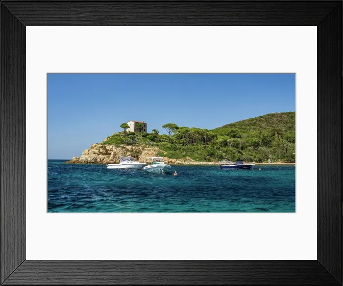 Framed Print : Italy, Tuscany, Elba. The Gulf of Procchio with the villa seen from the sea Framed Print : Italy, Tuscany, Elba. The Gulf of Procchio with the villa seen from the sea